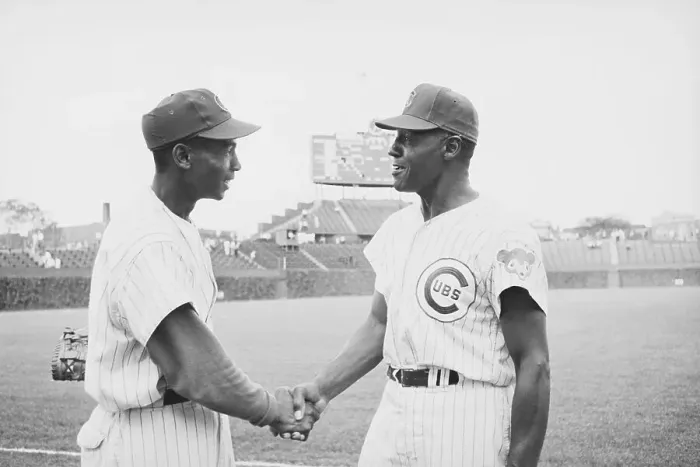 Framed Print : Black Coach Congratulates Ernie Banks Framed Print : Black Coach Congratulates Ernie Banks