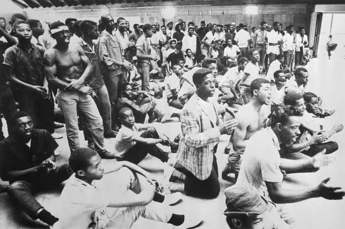 Framed Print : Black Demonstrators Sitting and Singing Framed Print : Black Demonstrators Sitting and Singing