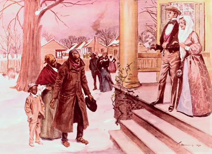 Framed Print : Black Family Standing at the Steps of White Plantation Framed Print : Black Family Standing at the Steps of White Plantation