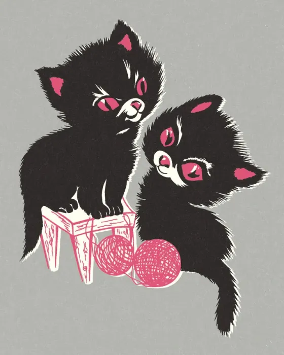 Framed Print : Two Black Kittens with Yarn Framed Print : Two Black Kittens with Yarn