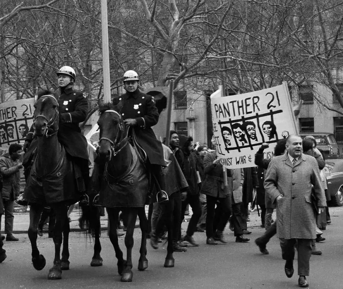 Framed Print : Black Panther Marchers and Mounted Police Framed Print : Black Panther Marchers and Mounted Police