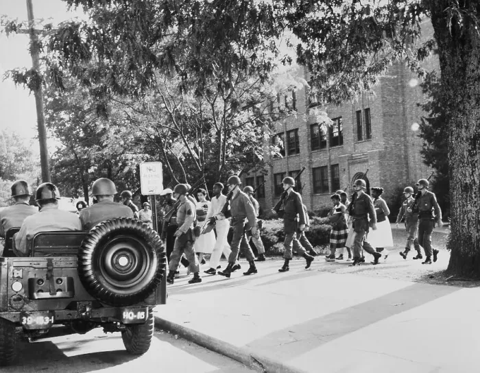 Framed Print : Black Students Escorted by Soldiers