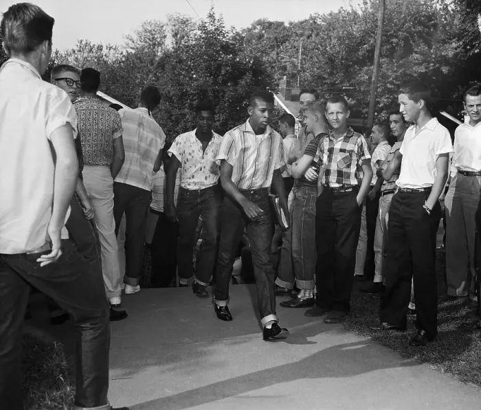 Framed Print : Black Students Walking Through Crowd of White Students
