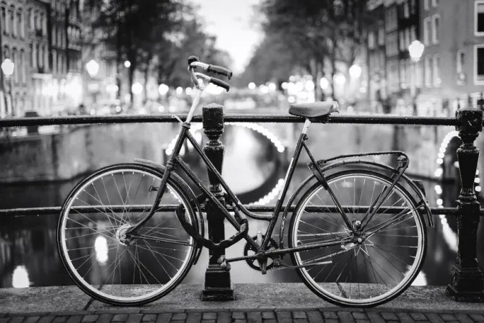Framed Print : Black and White, Bike, Leidsegracht, Amsterdam, Holland Framed Print : Black and White, Bike, Leidsegracht, Amsterdam, Holland