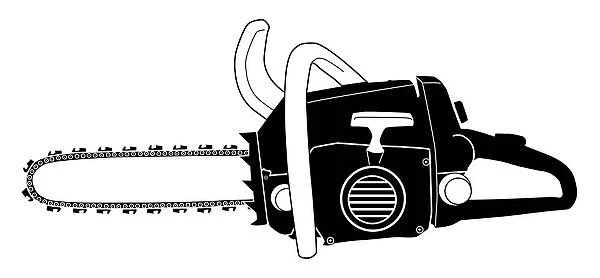 Black and white digital illustration of chainsaw