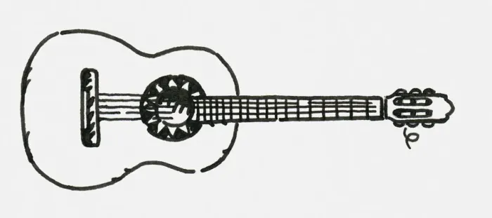 Framed Print : Black and white digital illustration of classical guitar Framed Print : Black and white digital illustration of classical guitar