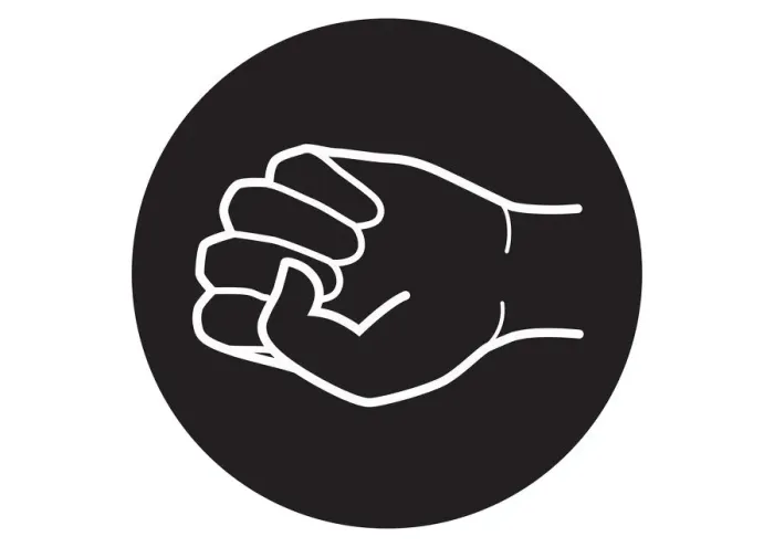 Framed Print : Black and white digital illustration of clenched fist in black circle Framed Print : Black and white digital illustration of clenched fist in black circle