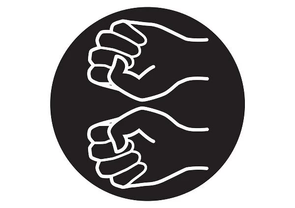 Black and white digital illustration of two clenched fists in black circle