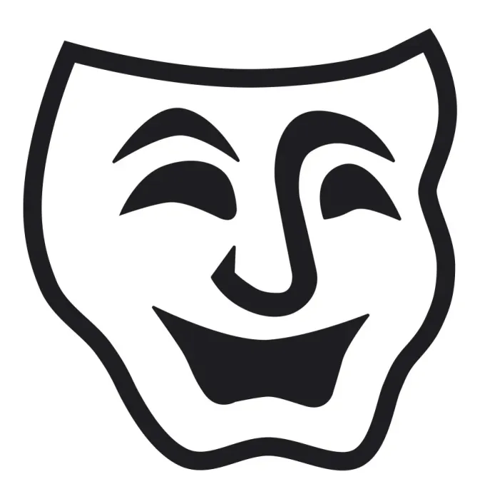 Framed Print : Black and white digital illustration of comedy mask Framed Print : Black and white digital illustration of comedy mask