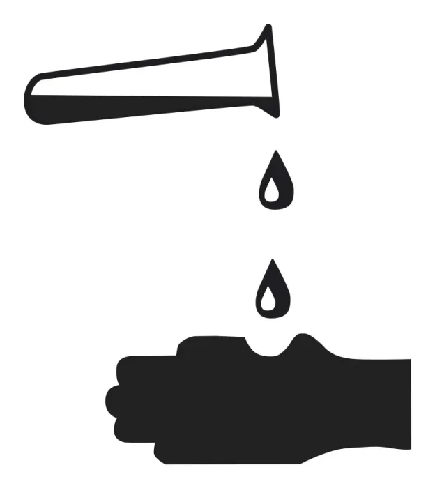 Framed Print : Black and white digital illustration of corrosive liquid dripping onto hand and destroying skin
