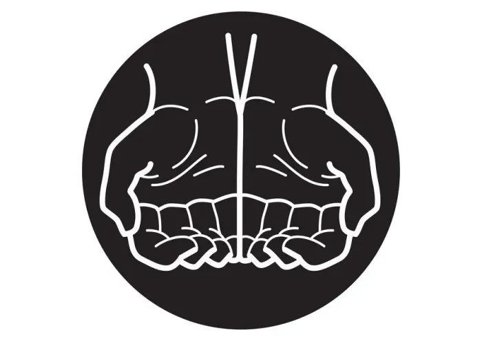 Framed Print : Black and white digital illustration of two cupped hands in black circle Framed Print : Black and white digital illustration of two cupped hands in black circle