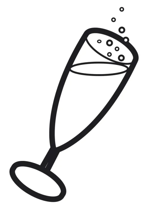 Framed Print : Black and white digital illustration of flute with bubbles rising from champagne