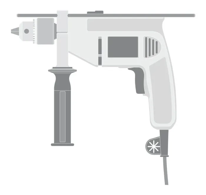 Framed Print : Black and white digital illustration of hammer drill