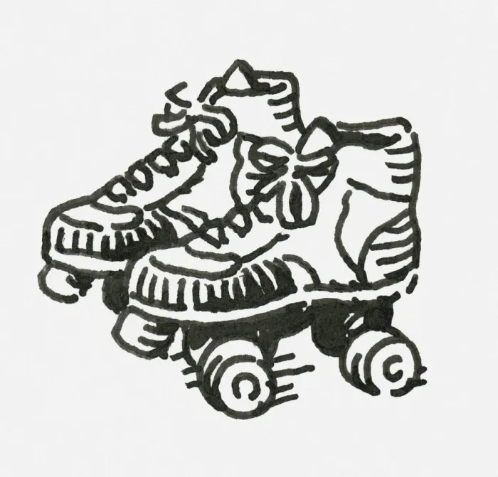 Framed Print : Black and white digital illustration of pair of childs roller skates Framed Print : Black and white digital illustration of pair of childs roller skates