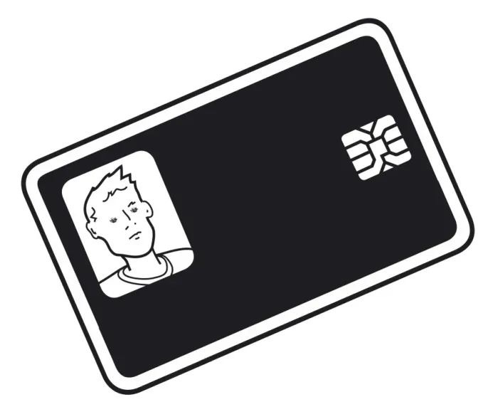 Framed Print : Black and white digital illustration of photo identity card with smart card chip Framed Print : Black and white digital illustration of photo identity card with smart card chip