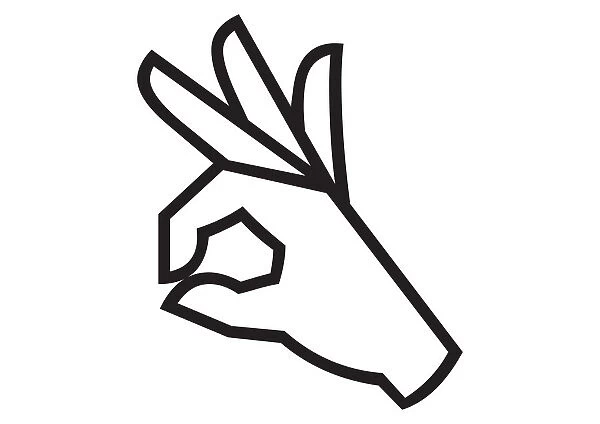 Black and white digital illustration representing OK sign gesture using finger and thumb