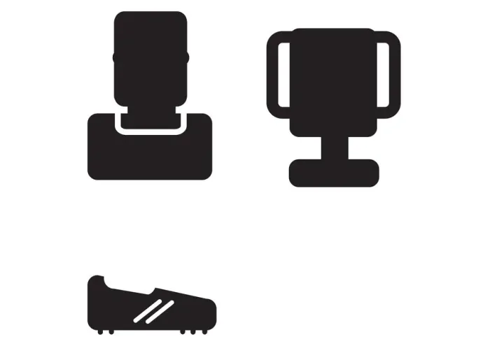 Framed Print : Black and white digital illustrations representing footballers head, trophy and football boot Framed Print : Black and white digital illustrations representing footballers head, trophy and football boot