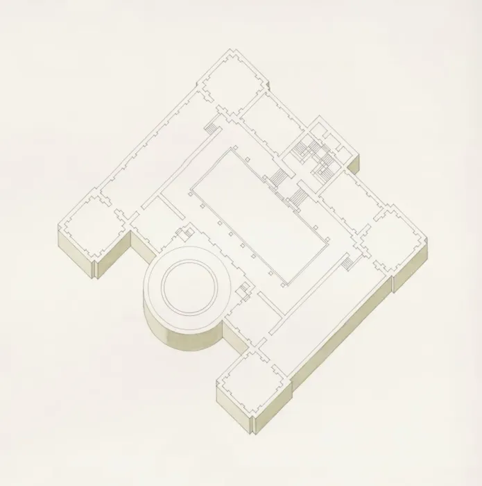 Framed Print : Black and white floorplan illustration of the National Museum of Irelands first floor
