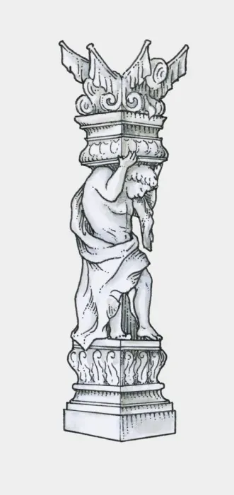 Framed Print : Black and white illustration 18th century German style baroque caryatid Framed Print : Black and white illustration 18th century German style baroque caryatid