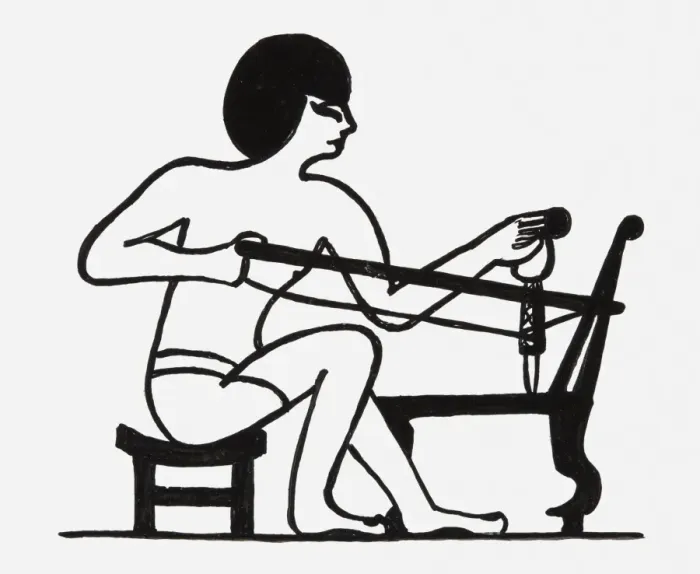 Framed Print : Black and white illustration of ancient Egyptian using awl and bow drill on a plank of wood Framed Print : Black and white illustration of ancient Egyptian using awl and bow drill on a plank of wood