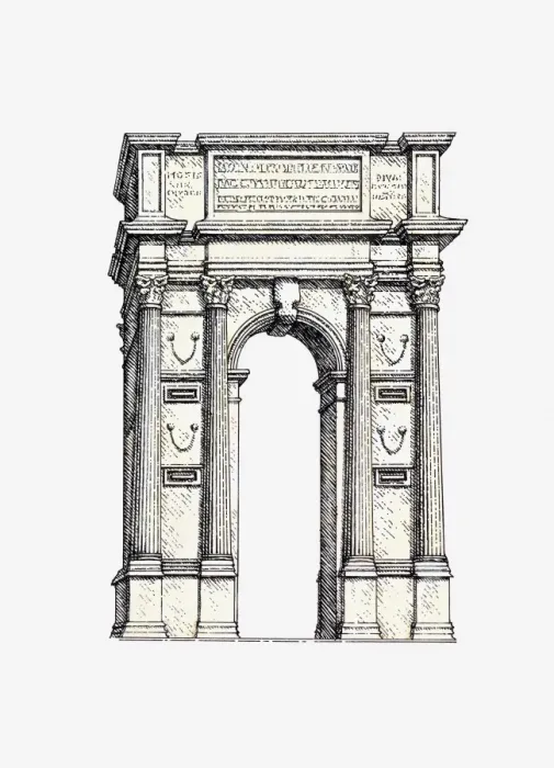 Framed Print : Black and white illustration, Arch of Trajan, Ancona, Italy Framed Print : Black and white illustration, Arch of Trajan, Ancona, Italy