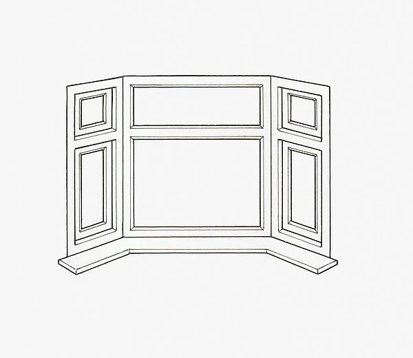 Black and white illustration of bay window