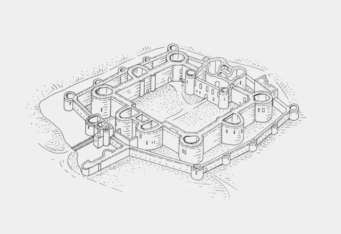 Framed Print : Black and white illustration of Beaumaris Castle