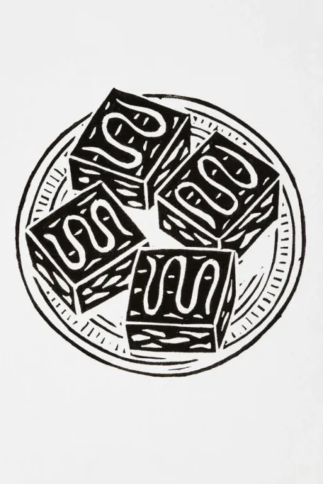 Framed Print : Black and white illustration of four cakes on a plate Framed Print : Black and white illustration of four cakes on a plate