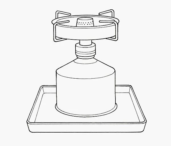 Black and white illustration camping stove