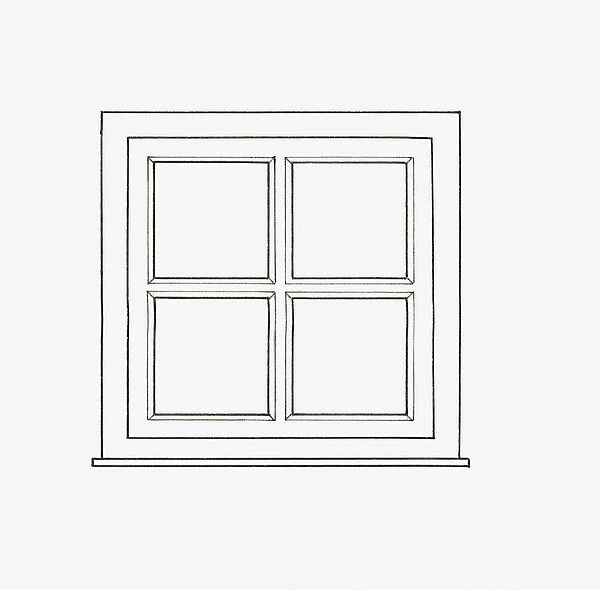 Black and white illustration of casement window