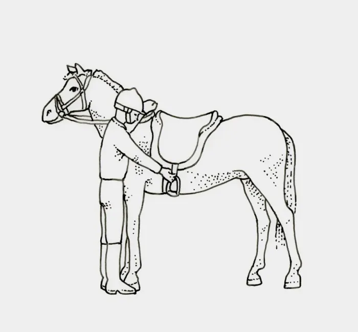 Framed Print : Black and white illustration of child preparing to get on horse Framed Print : Black and white illustration of child preparing to get on horse