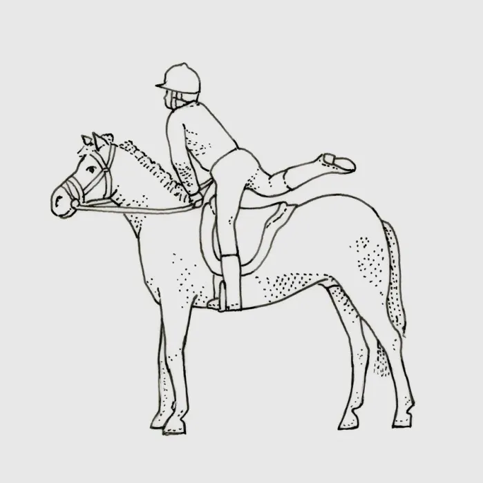 Framed Print : Black and white illustration of child swinging leg over back of horse Framed Print : Black and white illustration of child swinging leg over back of horse