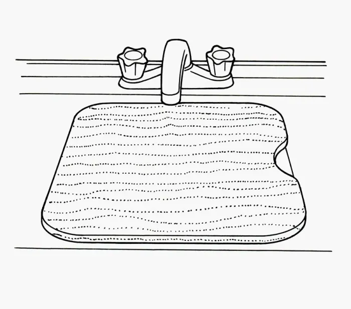 Framed Print : Black and white illustration of chopping board covering kitchen sink to create workspace Framed Print : Black and white illustration of chopping board covering kitchen sink to create workspace
