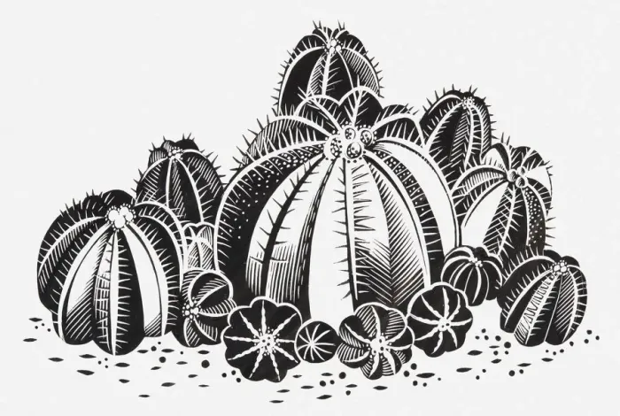 Framed Print : Black and white illustration of a cluster of cacti Framed Print : Black and white illustration of a cluster of cacti