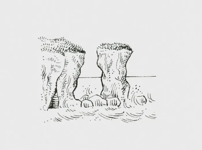 Framed Print : Black and white illustration of coastal stack Framed Print : Black and white illustration of coastal stack