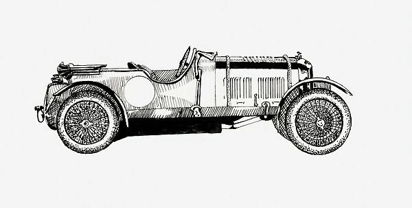 Black and white illustration of collectors sports car