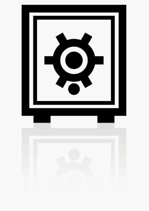 Framed Print : Black and white illustration of combination lock on safe