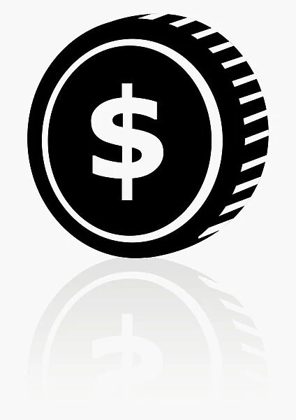 Black and white illustration of dollar symbol on coin