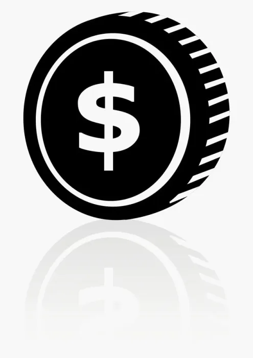 Framed Print : Black and white illustration of dollar symbol on coin Framed Print : Black and white illustration of dollar symbol on coin