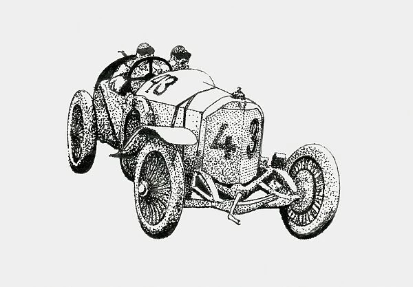 Black and white illustration of early Audi racing car