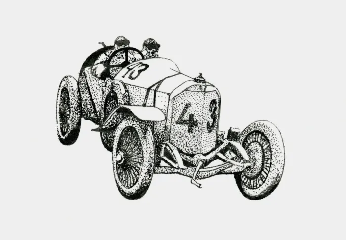 Framed Print : Black and white illustration of early Audi racing car