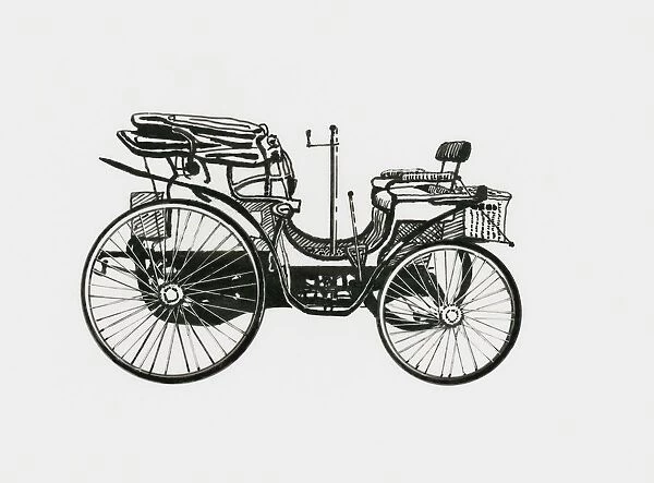 Black and white illustration of early Peugeot twin cylinder car