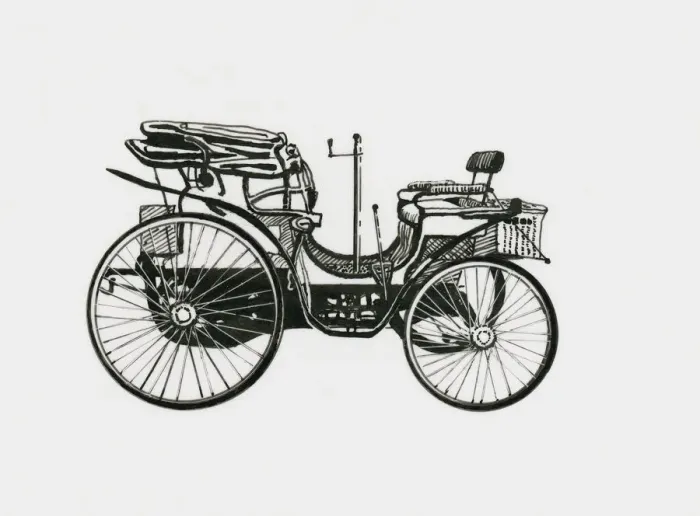 Framed Print : Black and white illustration of early Peugeot twin cylinder car Framed Print : Black and white illustration of early Peugeot twin cylinder car