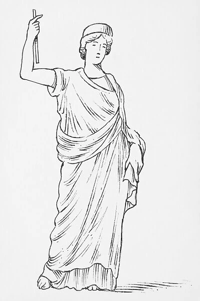 Black and white illustration of Greek goddess Hera