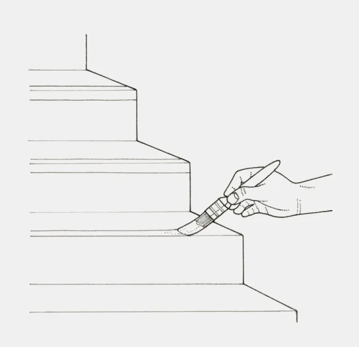 Framed Print : Black and white illustration of hand painting white stripes onto the edge of steps for safety Framed Print : Black and white illustration of hand painting white stripes onto the edge of steps for safety