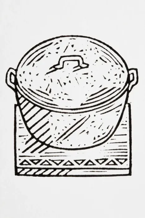 Framed Print : Black and white illustration of hot pot on a wooden board Framed Print : Black and white illustration of hot pot on a wooden board