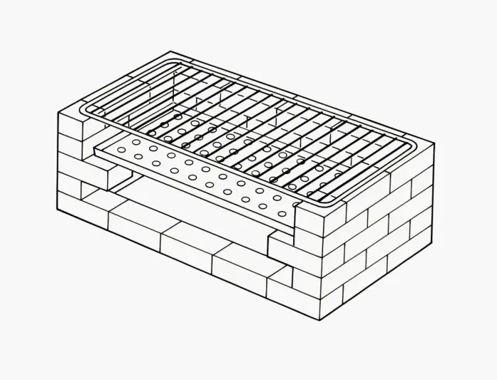 Framed Print : Black and white illustration of improvised barbecue grill Framed Print : Black and white illustration of improvised barbecue grill