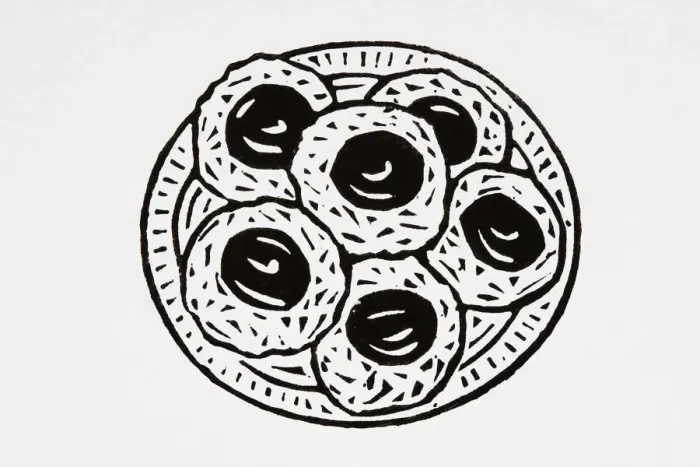 Framed Print : Black and white illustration of jam biscuits on plate Framed Print : Black and white illustration of jam biscuits on plate