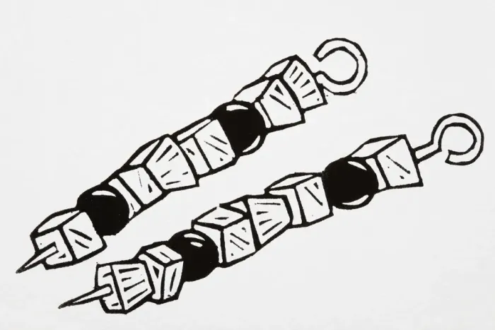 Framed Print : Black and white illustration of two kebabs Framed Print : Black and white illustration of two kebabs