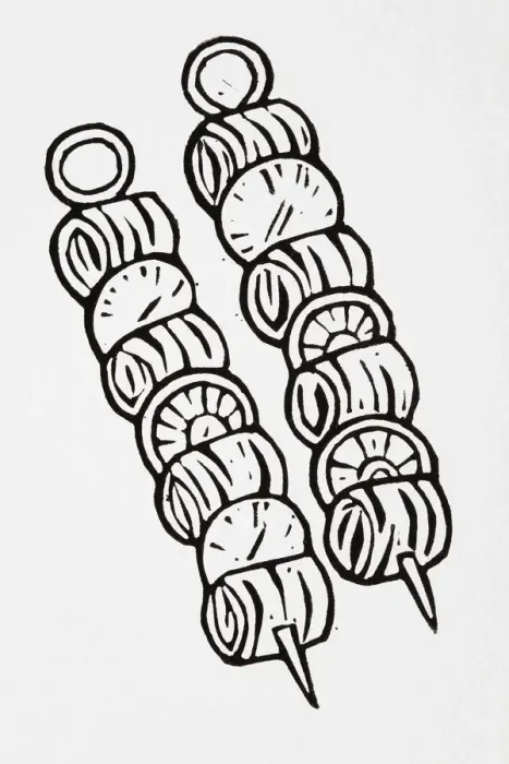 Framed Print : Black and white illustration of two kebabs Framed Print : Black and white illustration of two kebabs